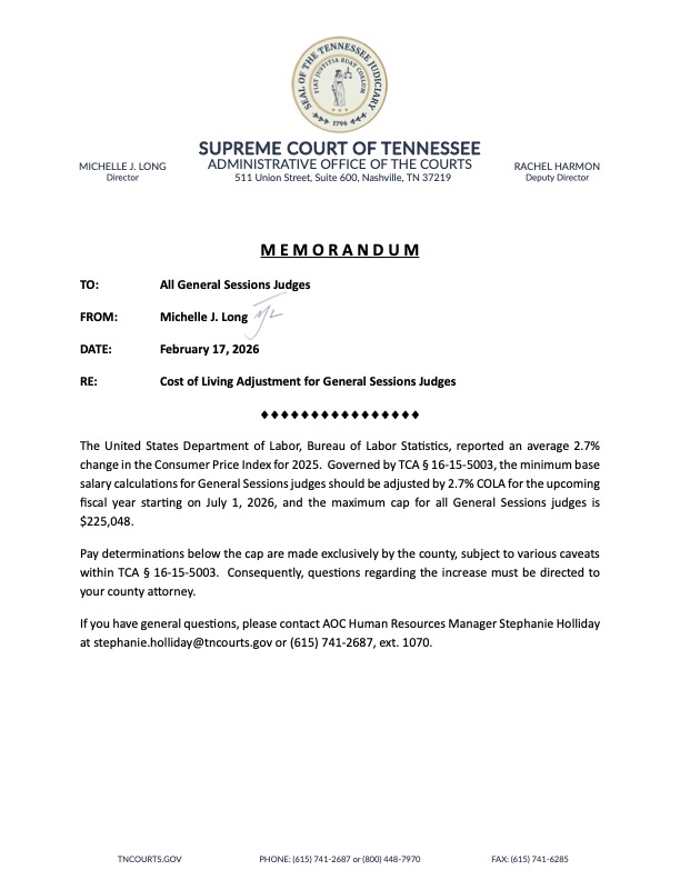 General Sessions Judges Revised COLA