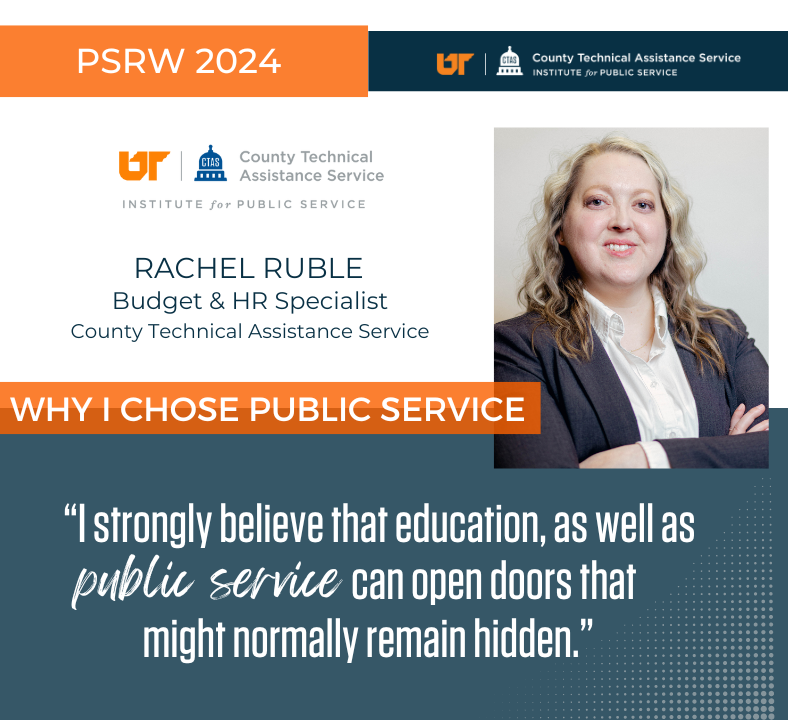 Graphic with portrait of Rachel Ruble.